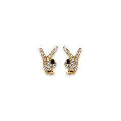 14K Yellow Gold Rabbit CZ Stud Earrings With Screw Back