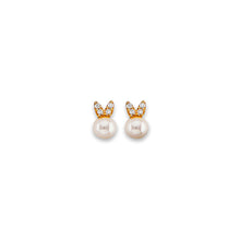 Load image into Gallery viewer, 14K Yellow Gold Pearl CZ Stud Earrings With Screw Back