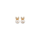 14K Yellow Gold Pearl CZ Stud Earrings With Screw Back