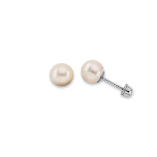 Load image into Gallery viewer, 14K White Gold 6mm Pearl Stud Earrings With Screw Back