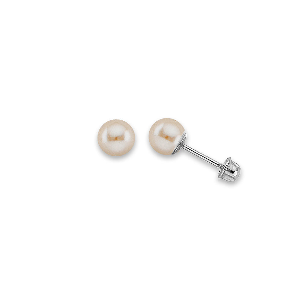 14K White Gold 5mm Pearl Stud Earrings With Screw Back