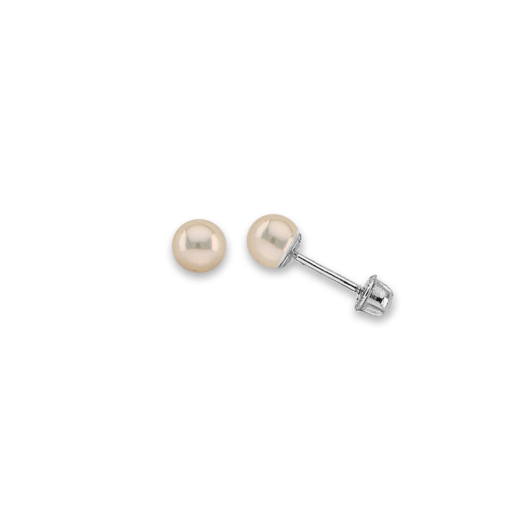 14K White Gold 4mm Pearl Stud Earrings With Screw Back