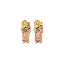 Load image into Gallery viewer, 14K Tri Color Gold St. Jude Stud Earrings With Screw Back