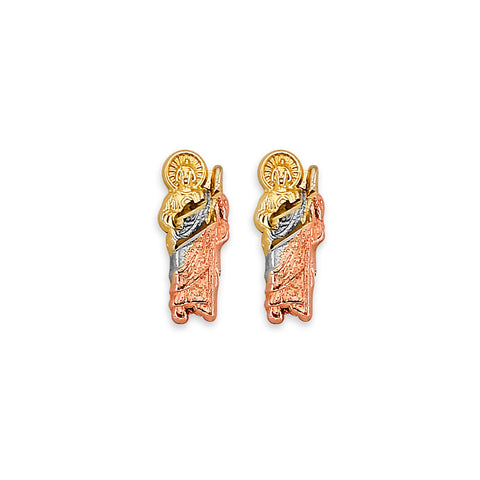 14K Tri Color Gold St. Jude Stud Earrings With Screw Back