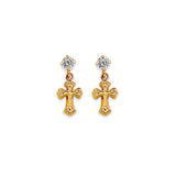 14K Yellow Gold CZ Cross Stud Earrings With Screw Back