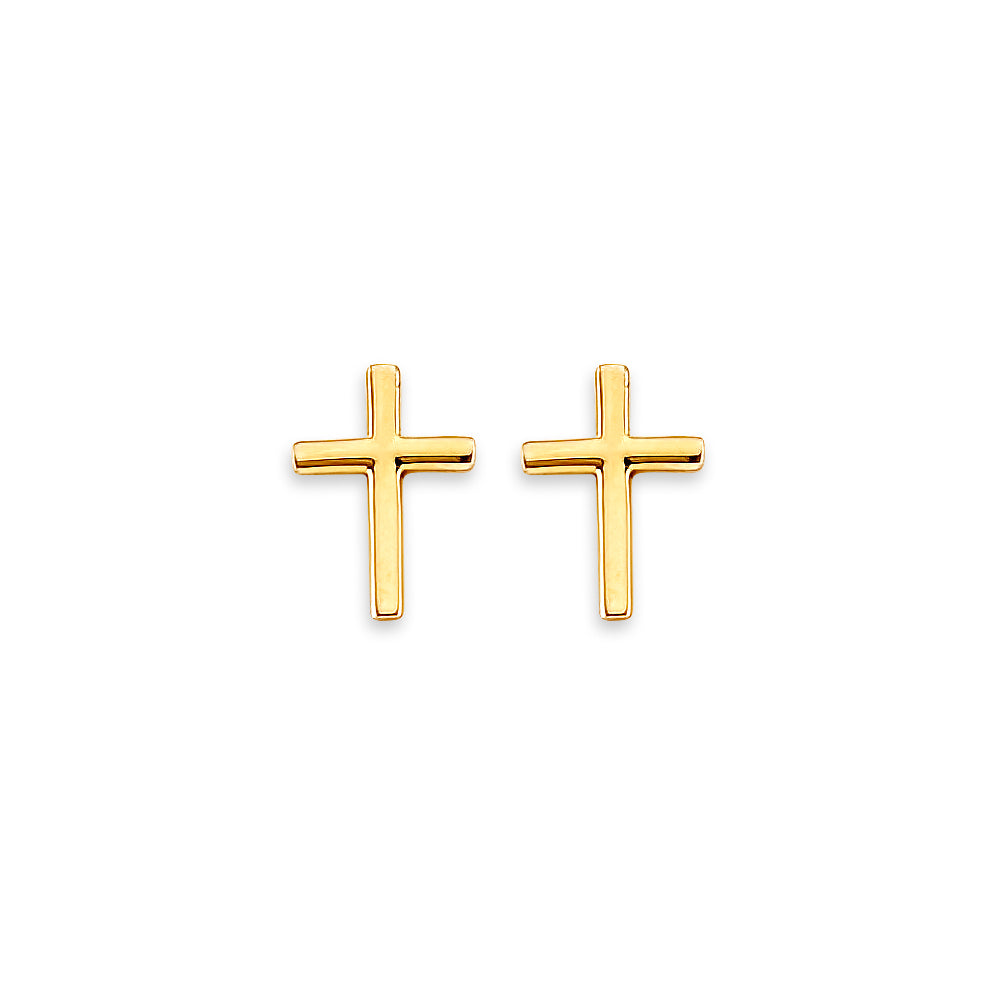 14K Yellow Gold Screw Back Cross Stud Earrings