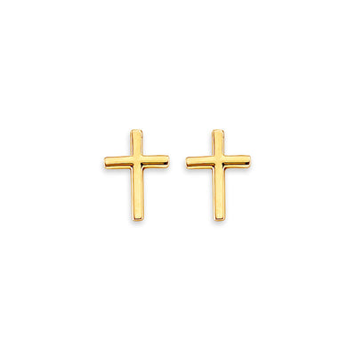 14K Yellow Gold Screw Back Cross Stud Earrings