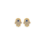 14K Yellow Gold CZ Hamsa Stud Earrings With Screw Back