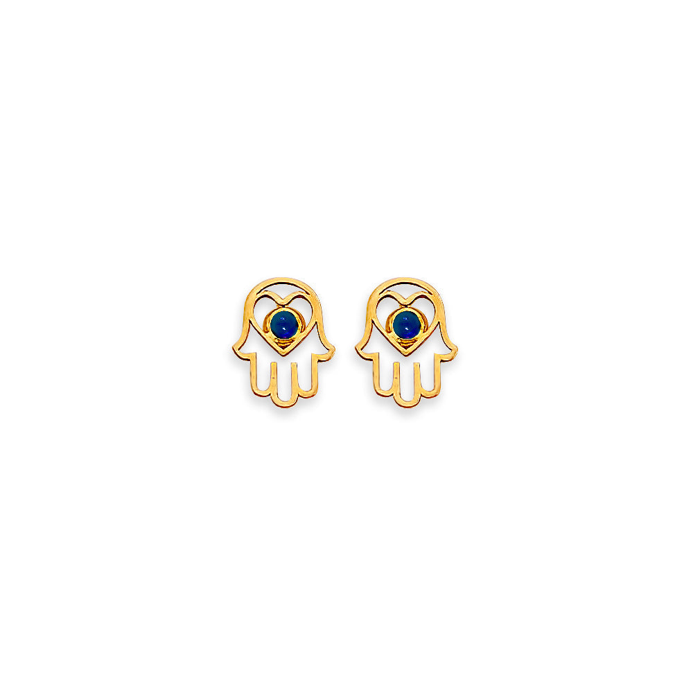 14K Yellow Gold Hamsa Stud Earrings With Screw Back