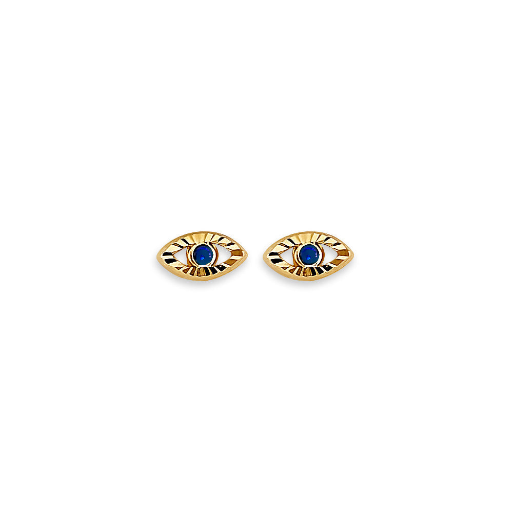 14K Yellow Gold Evil Eye Stud Earrings With Screw Back