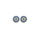 14K Yellow Gold CZ Evil Eye Stud Earrings With Screw Back