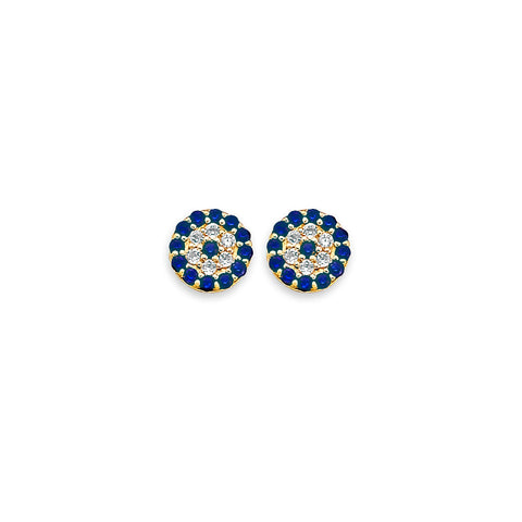 14K Yellow Gold CZ Evil Eye Stud Earrings With Screw Back