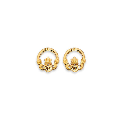 14K Yellow Gold Claddagh Stud Earrings With Screw Back