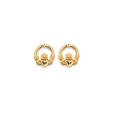 14K Yellow Gold Claddagh Stud Earrings With Screw Back