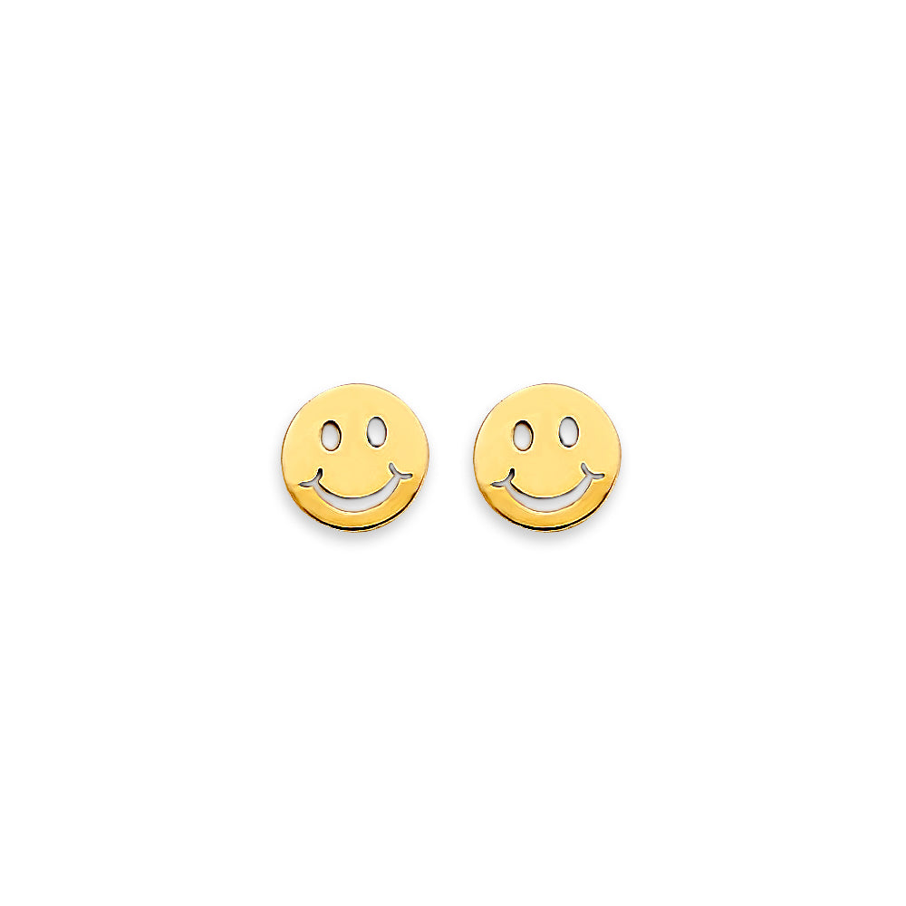 14K Yellow Gold Smiling Emoji Stud Earrings With Screw Back