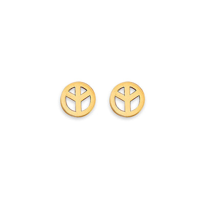 14K Yellow Gold Peace Stud Earrings With Screw Back
