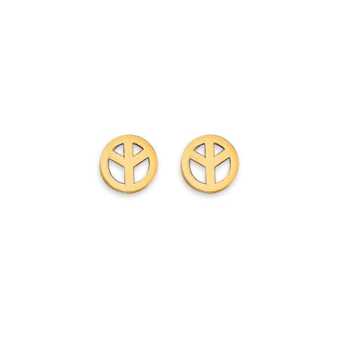 14K Yellow Gold Peace Stud Earrings With Screw Back