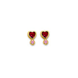 14K Yellow Gold Heart CZ Stud Earrings With Screw Back