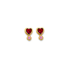 14K Yellow Gold Heart CZ Stud Earrings With Screw Back