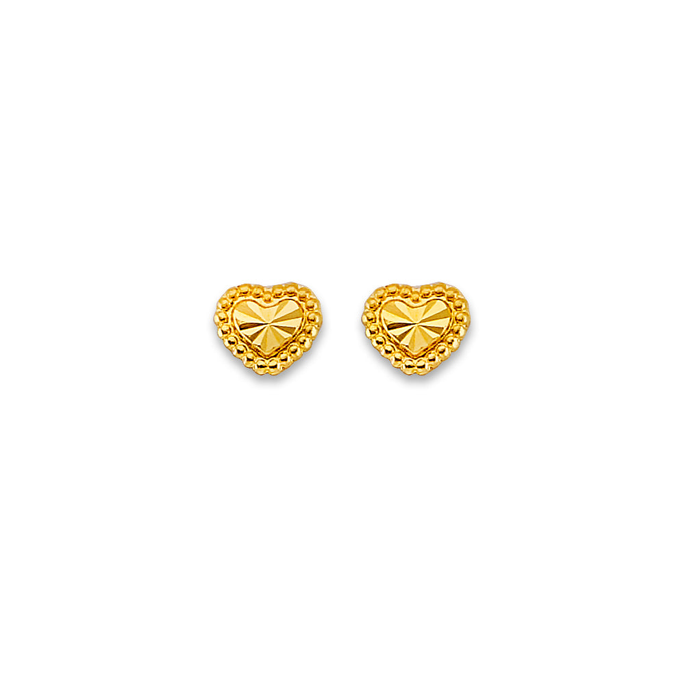 14K Yellow Gold Heart Stud Earrings With Screw Back