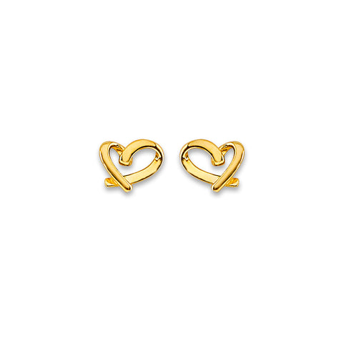 14K Yellow Gold Screw Back Heart Stud Earrings