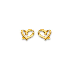14K Yellow Gold Screw Back Heart Stud Earrings