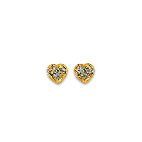 14K Yellow Gold Heart CZ Stud Earring With Screw Back