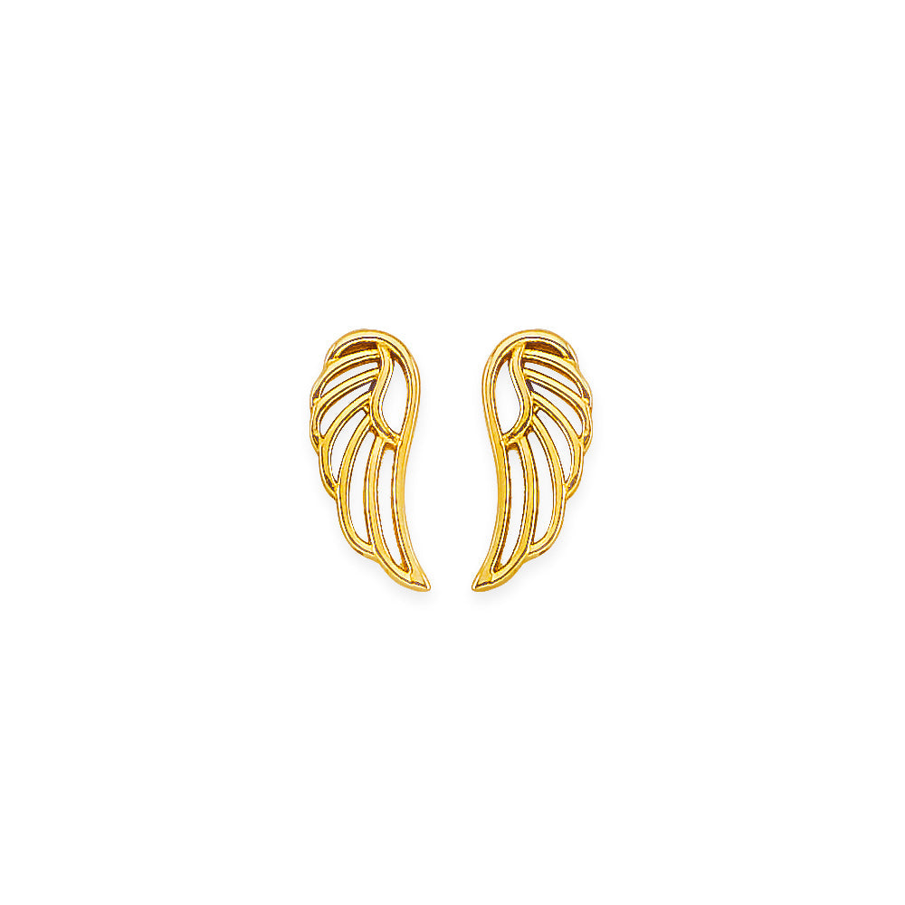 14K Yellow Gold Wing Stud Earrings With Screw Back