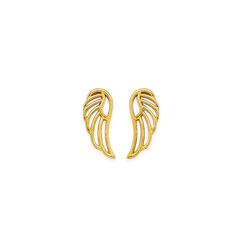 14K Yellow Gold Wing Stud Earrings With Screw Back