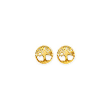 Load image into Gallery viewer, 14K Yellow Gold Tree Of Life Stud Earrings With Screw Back