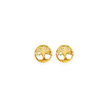 14K Yellow Gold Tree Of Life Stud Earrings With Screw Back