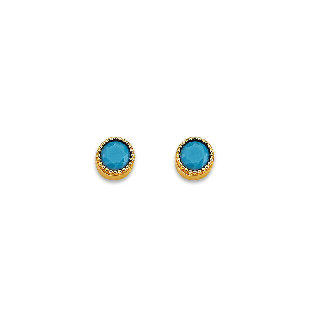 14K Yellow Gold Round Turquoise Stud Earrings With Screw Back