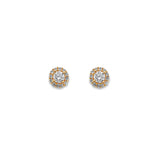 14K Yellow Gold Round Cluster CZ Stud Earrings With Screw Back