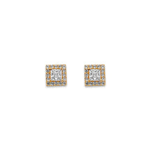 Load image into Gallery viewer, 14K Yellow Gold Square Cluster CZ Stud Earrings With Screw Back