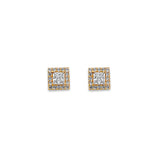 14K Yellow Gold Square Cluster CZ Stud Earrings With Screw Back