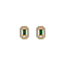 Load image into Gallery viewer, 14K Yellow Gold Green CZ Stud Earrings With Screw Back