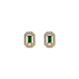 14K Yellow Gold Green CZ Stud Earrings With Screw Back