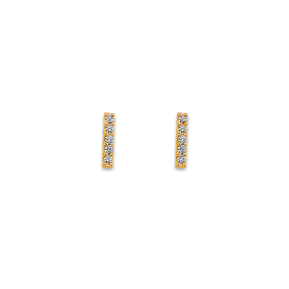 14K Yellow Gold Bar CZ Stud Earrings With Screw Back