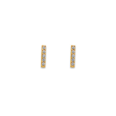 14K Yellow Gold Bar CZ Stud Earrings With Screw Back