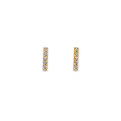 14K Yellow Gold Bar CZ Stud Earrings With Screw Back