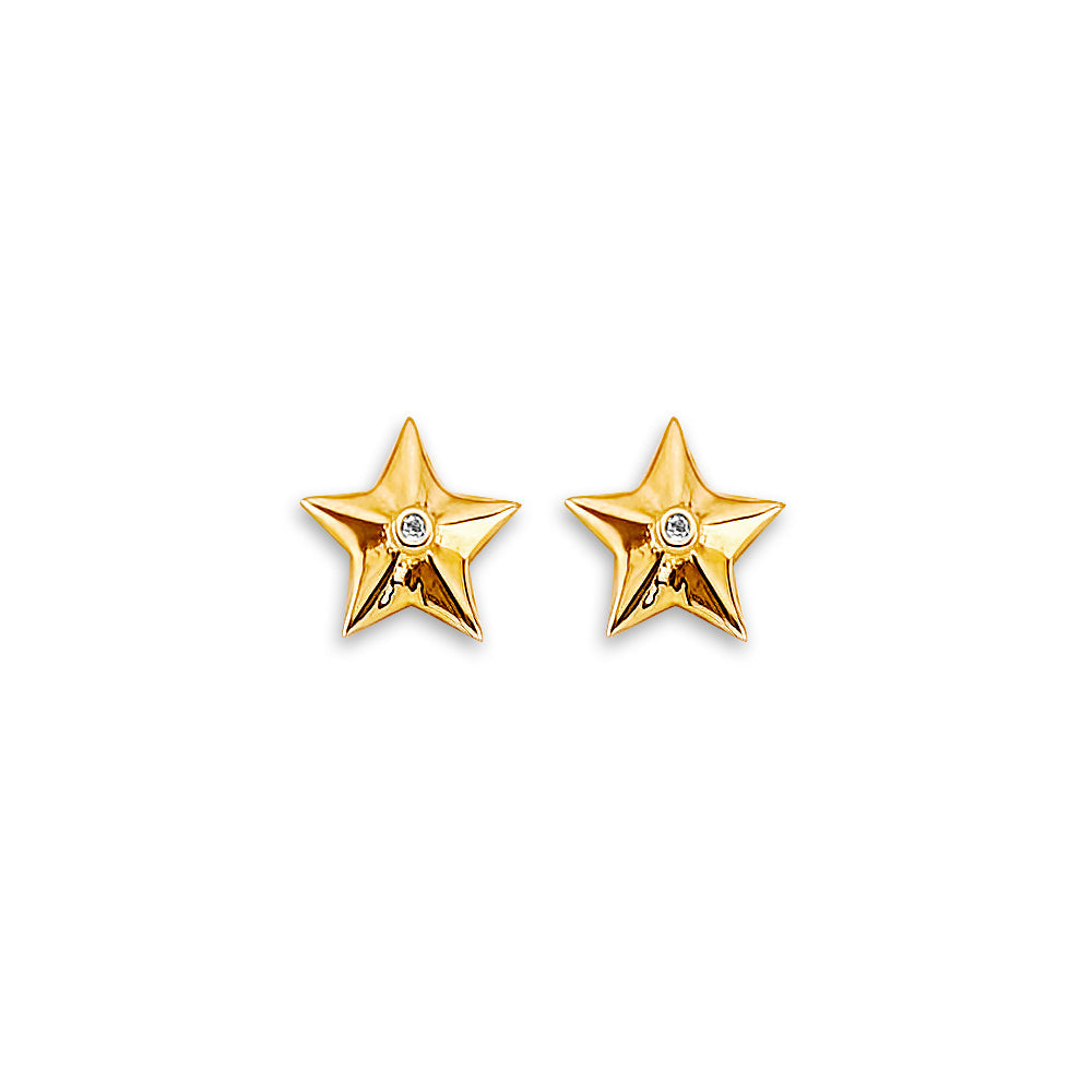 14K Yellow Gold Screw Back Star CZ Stud Earrings