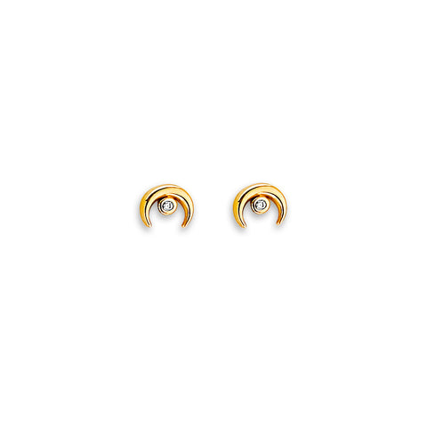 14K Yellow Gold Moon CZ Stud Earrings With Screw Back