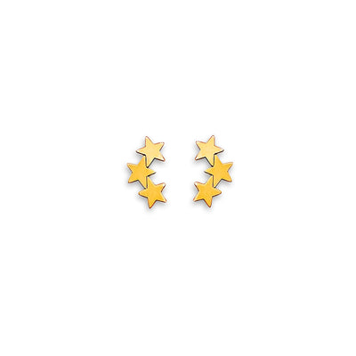 14K Yellow Gold 3 Star Stud Earrings With Screw Back