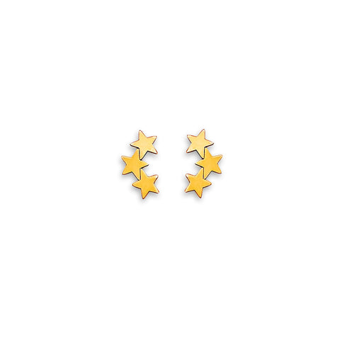 14K Yellow Gold 3 Star Stud Earrings With Screw Back