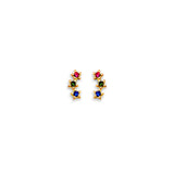 14K Yellow Gold 3 Stars CZ Stud Earrings With Screw Back