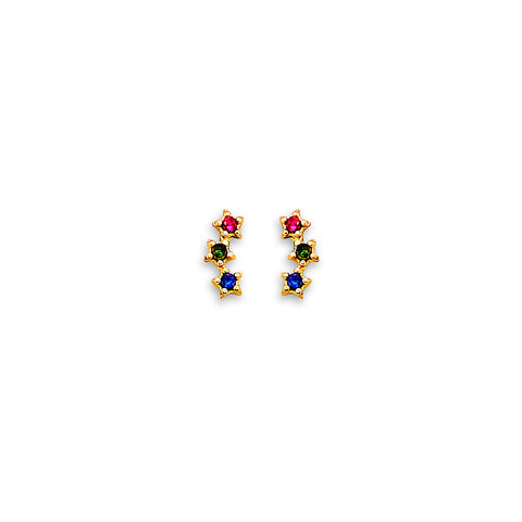 14K Yellow Gold 3 Stars CZ Stud Earrings With Screw Back