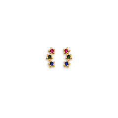 14K Yellow Gold 3 Stars CZ Stud Earrings With Screw Back