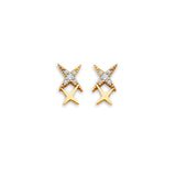 14K Yellow Gold Star CZ Stud Earrings With Screw Back