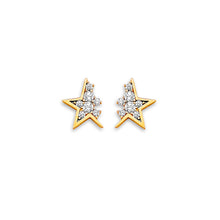 Load image into Gallery viewer, 14K Yellow Gold CZ Star Stud Earrings With Screw Back