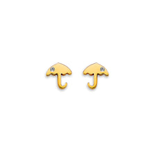 Load image into Gallery viewer, 14K Yellow Gold Umbrella CZ Stud Earrings With Screw Back